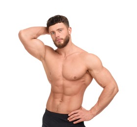 Photo of Handsome muscular man isolated on white. Sexy body