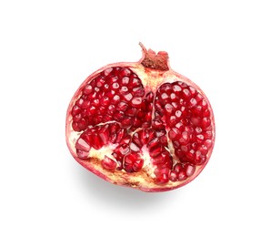 Half of fresh pomegranate isolated on white, top view