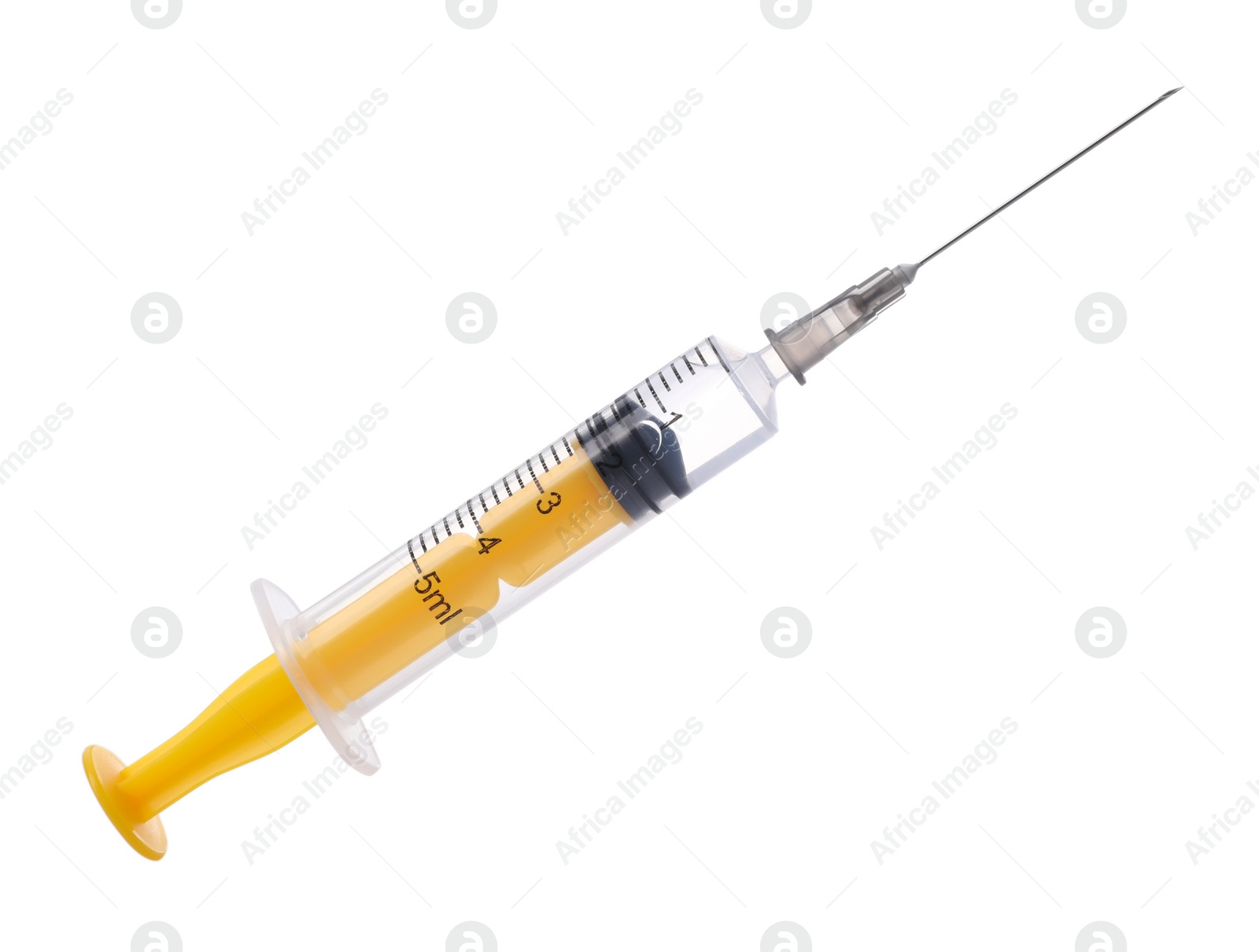 Photo of Disposable syringe with needle and medicine isolated on white