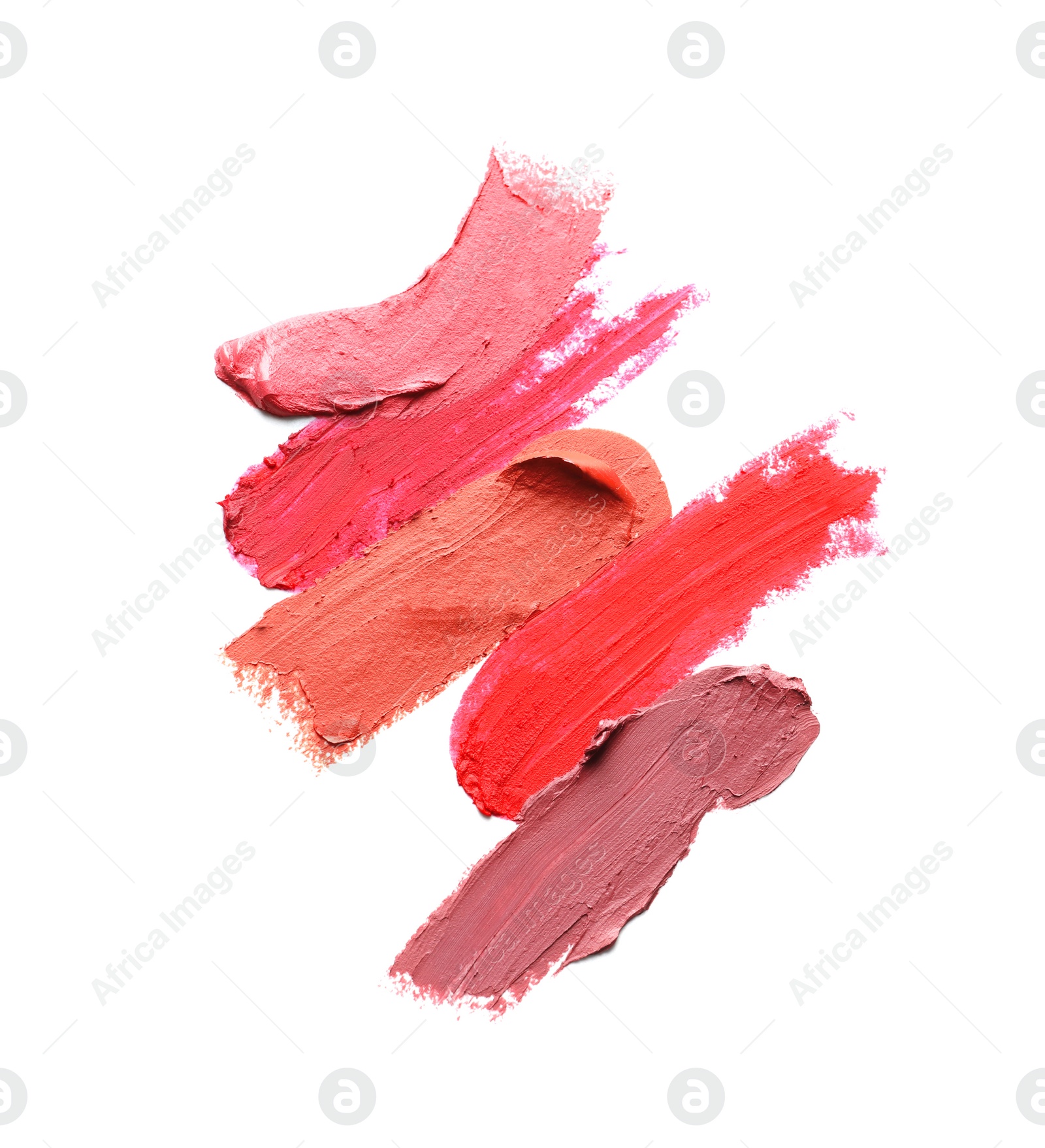 Photo of Lipstick smears isolated on white. Cosmetic product