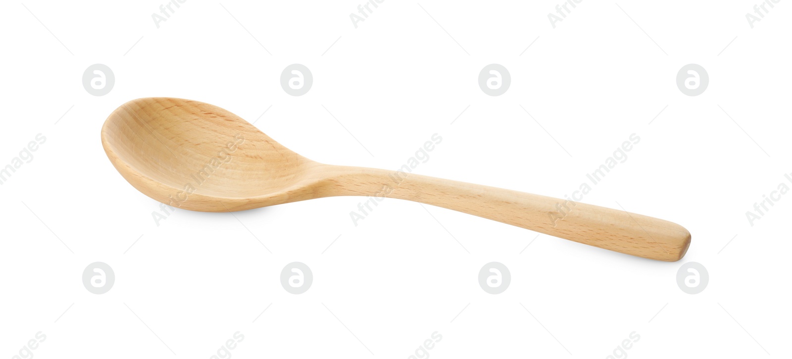 Photo of One empty wooden spoon isolated on white