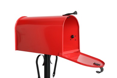 Photo of Open red letter box on white background