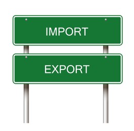 Illustration of Import Export rectangle shaped green road sign on white background