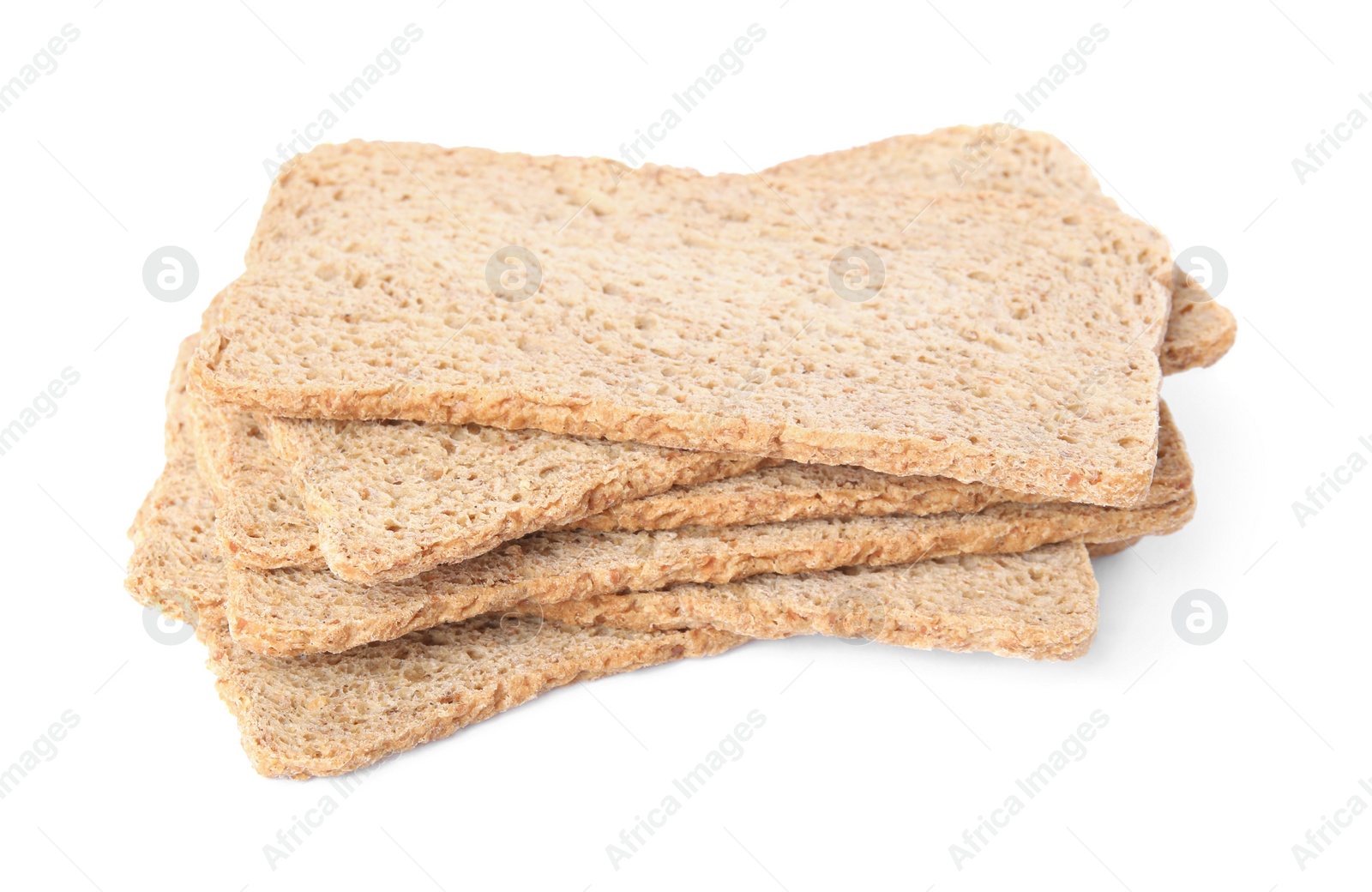 Photo of Stack of fresh rye crispbreads isolated on white