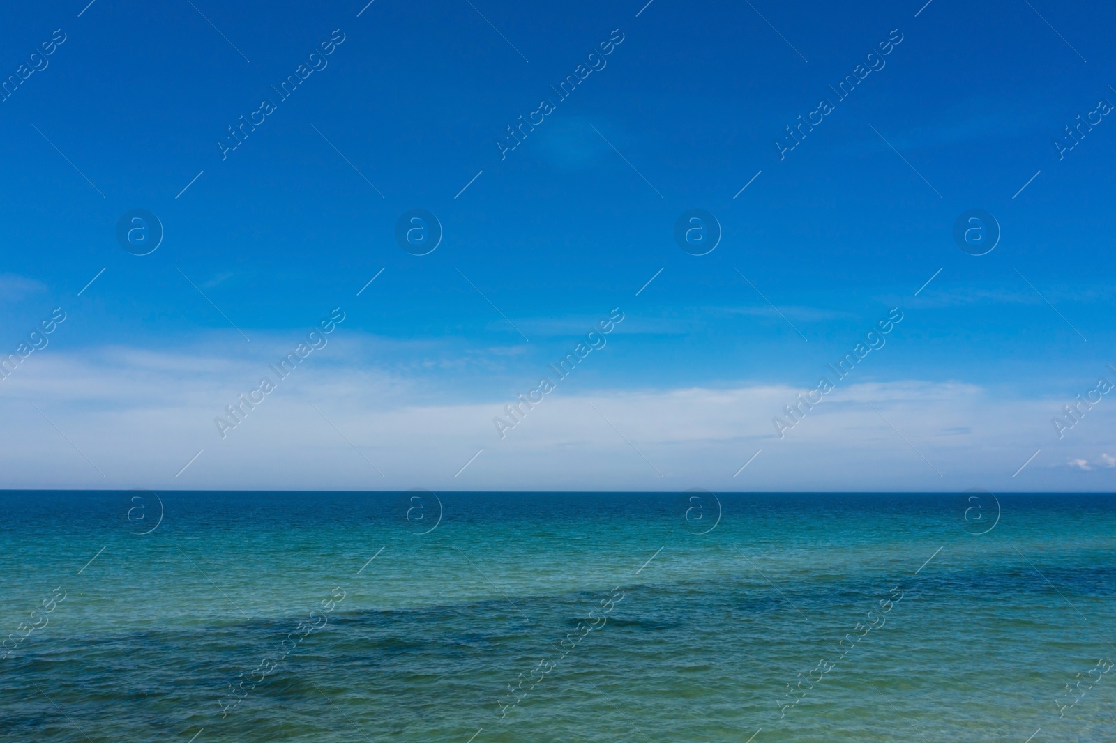 Image of Aerial view of beautiful sea and blue sky