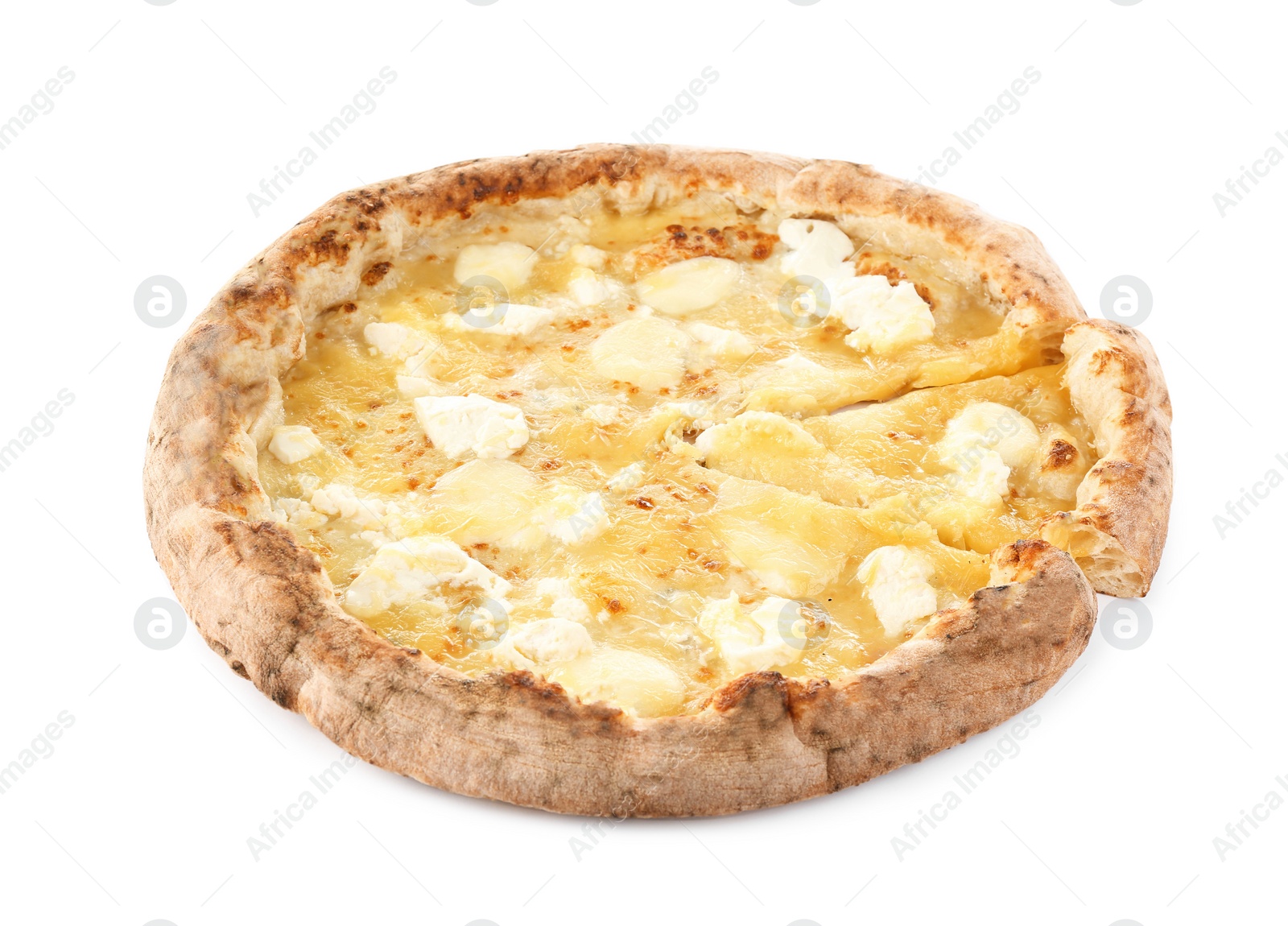 Photo of Delicious hot cheese pizza isolated on white