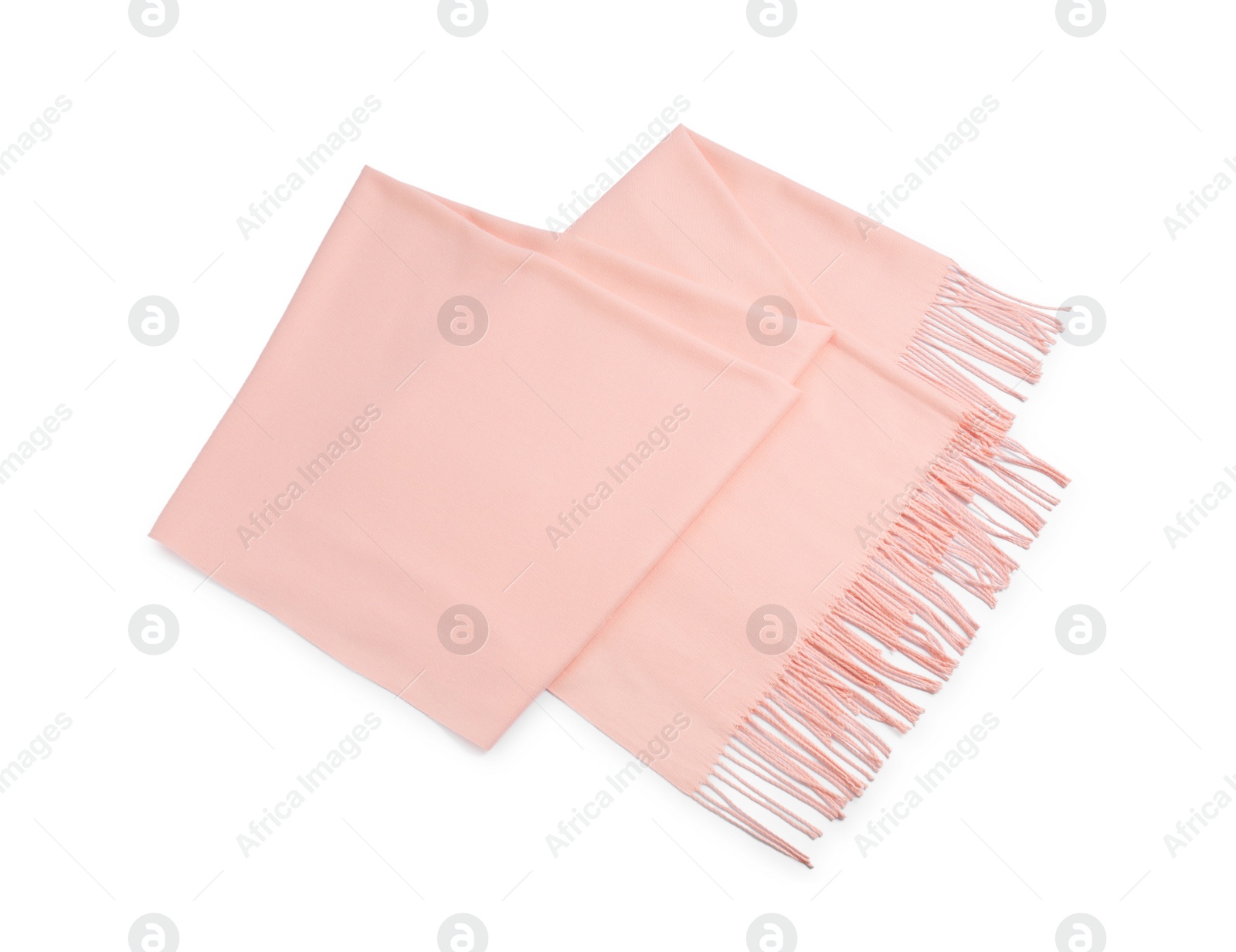 Photo of One beautiful cashmere scarf on white background, top view