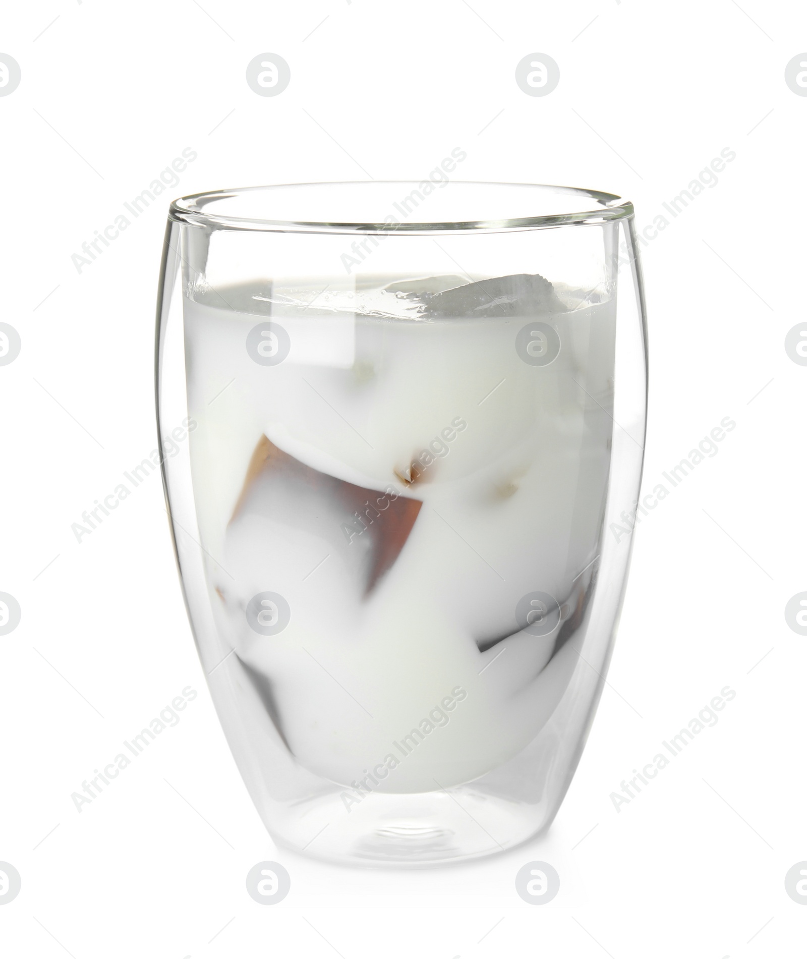 Photo of Glass of milk with delicious grass jelly isolated on white