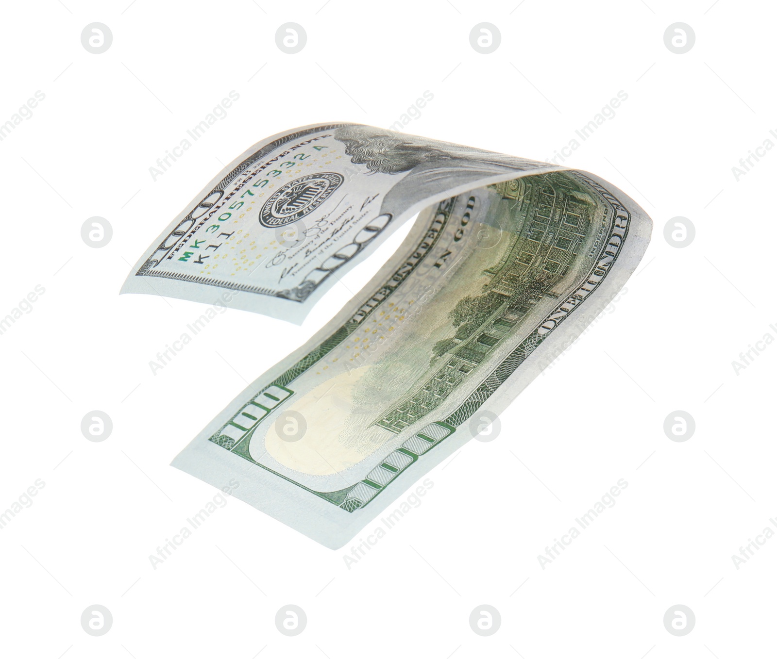 Photo of One hundred dollar banknote on white background. American national currency