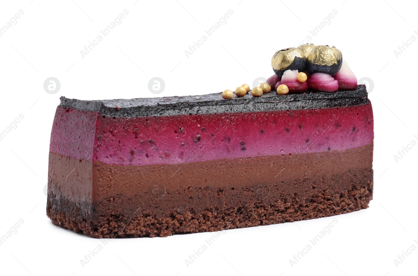 Photo of Piece of delicious cake with blueberry isolated on white