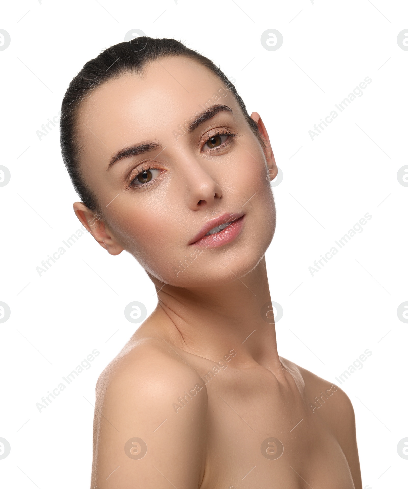 Photo of Portrait of beautiful young woman on white background