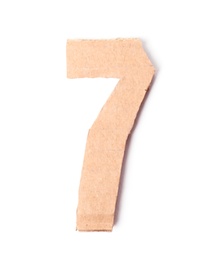 Photo of Number 7 made of brown cardboard on white background