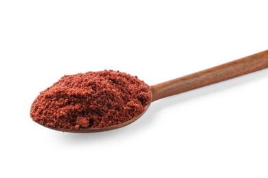 Dried cranberry powder in spoon isolated on white