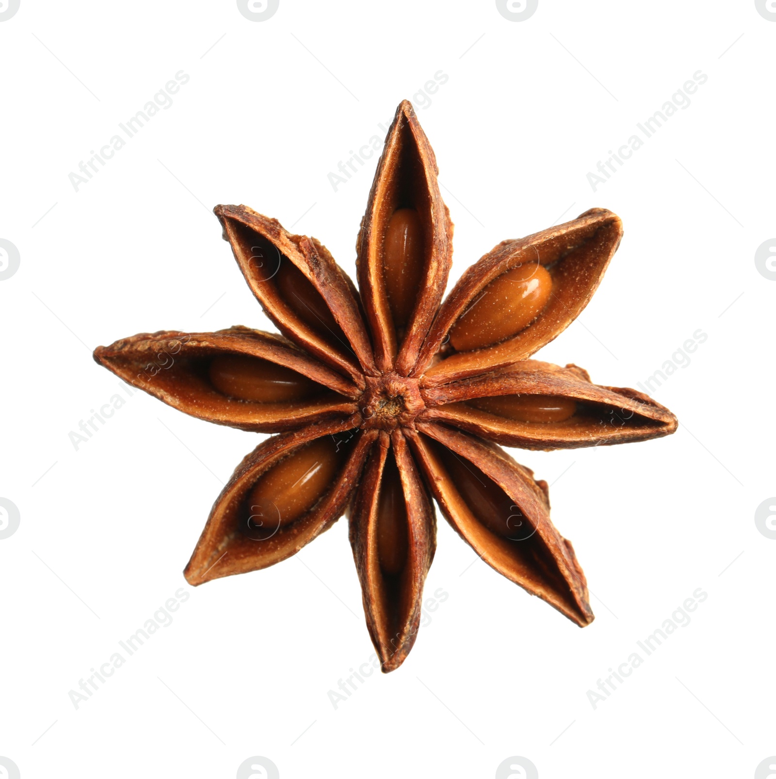 Photo of Dry anise star with seeds isolated on white