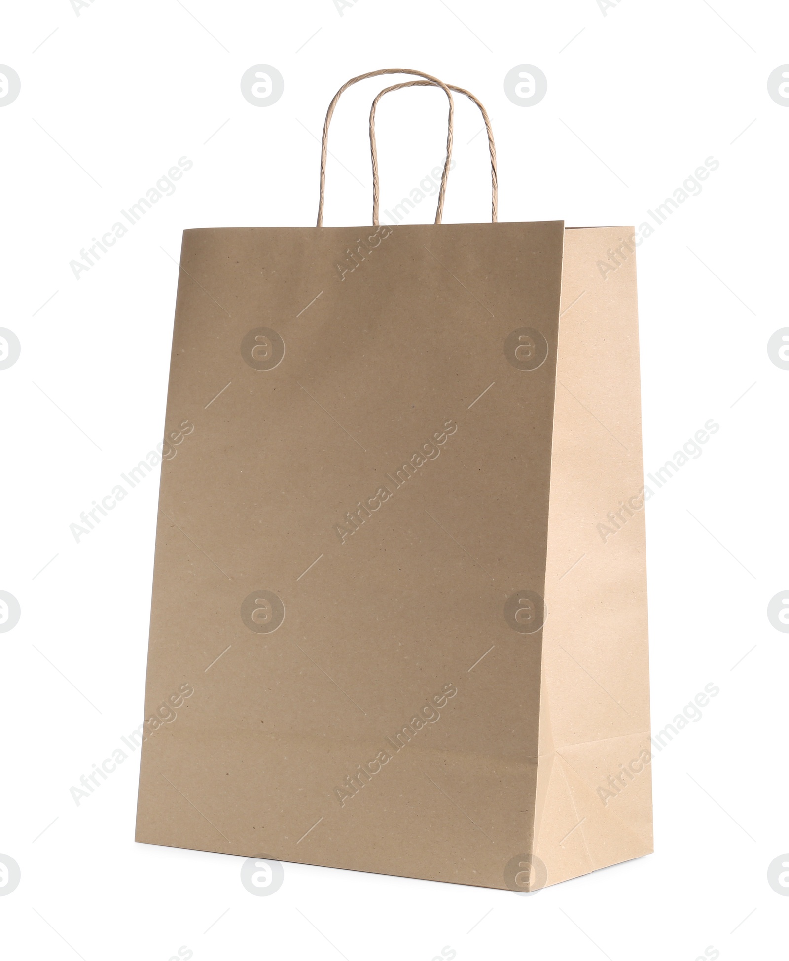 Photo of One kraft paper bag isolated on white. Mockup for design