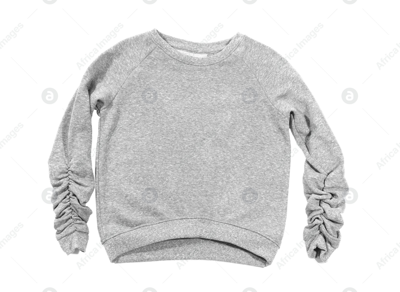 Photo of Cozy warm sweater on white background, top view