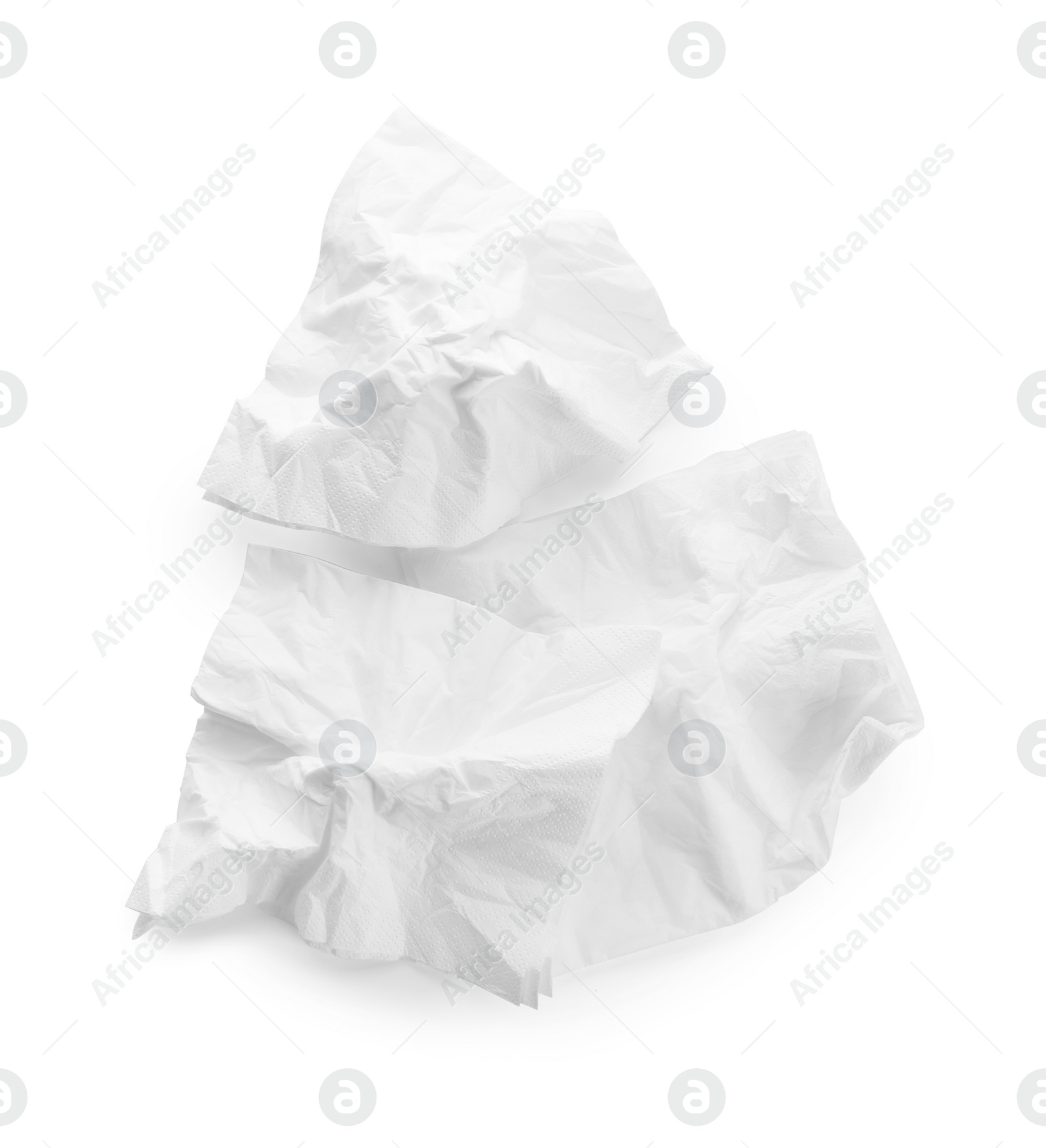 Photo of Crumpled paper napkins on white background, top view