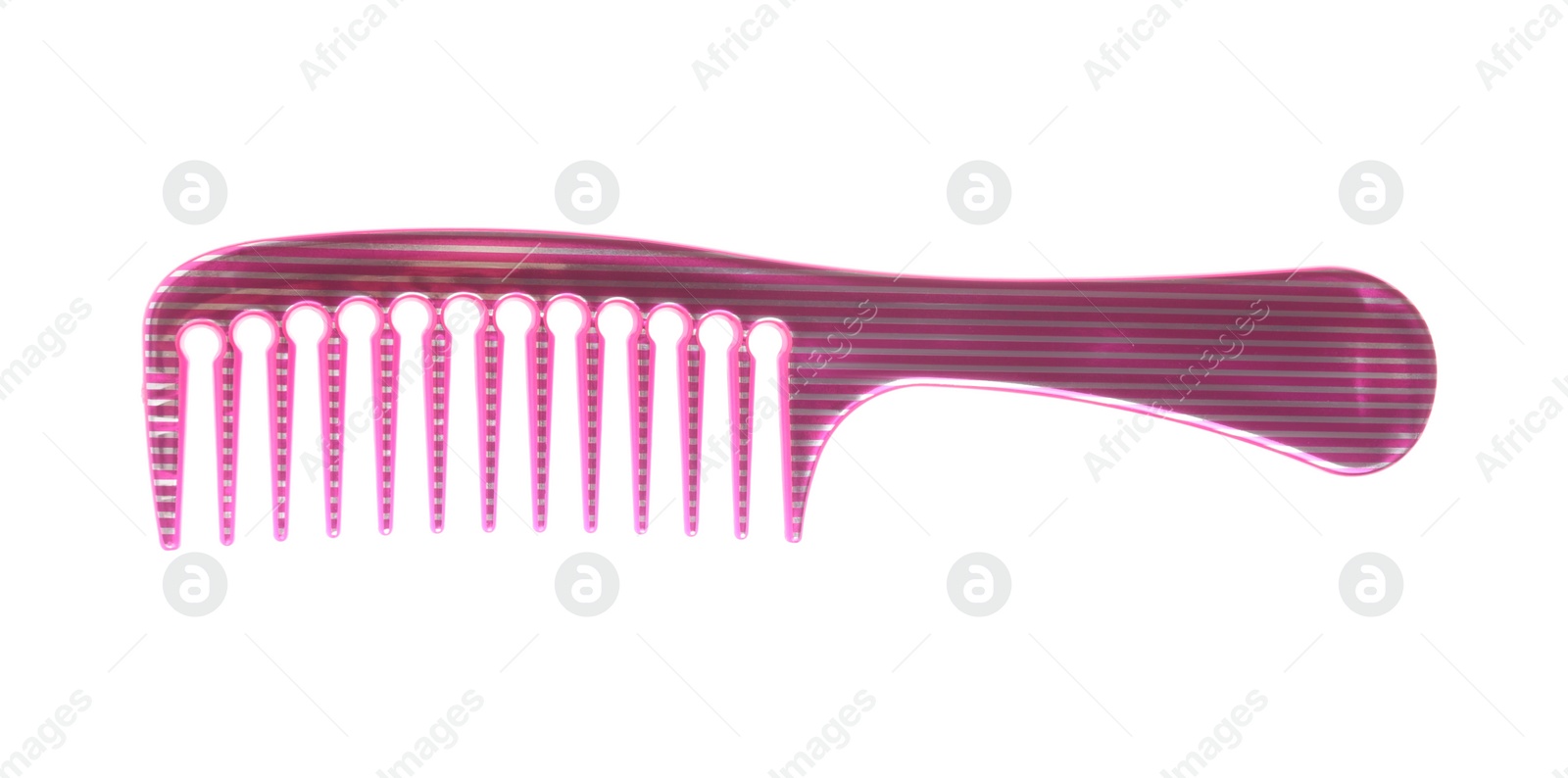 Photo of New pink hair comb isolated on white, top view
