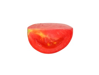 Photo of Piece of ripe cherry tomato isolated on white