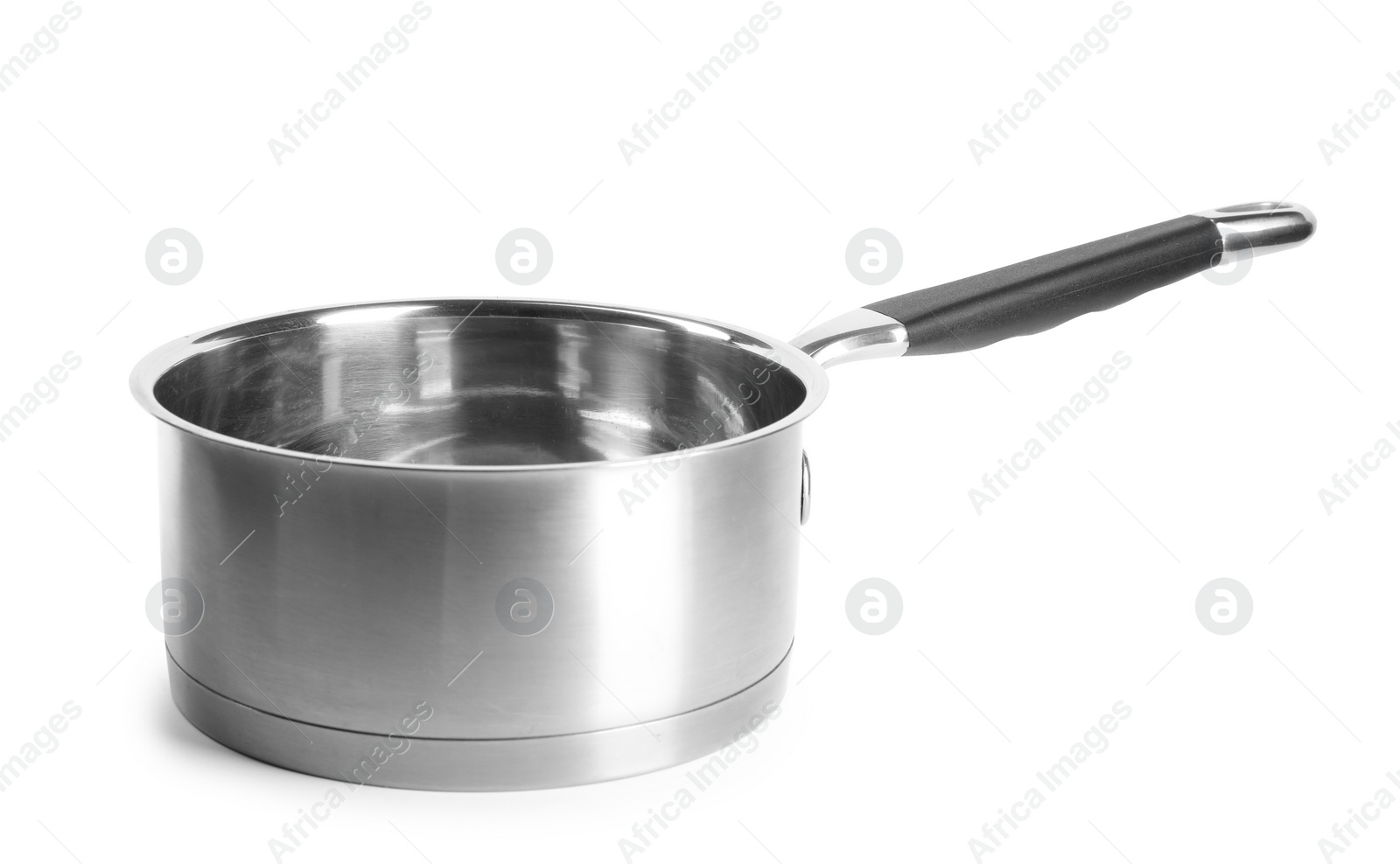 Photo of Empty steel sauce pan isolated on white