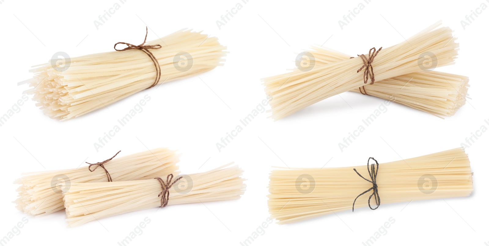 Image of Set with dried rice noodles on white background. Banner design