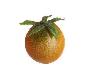 Photo of One unripe cherry tomato isolated on white