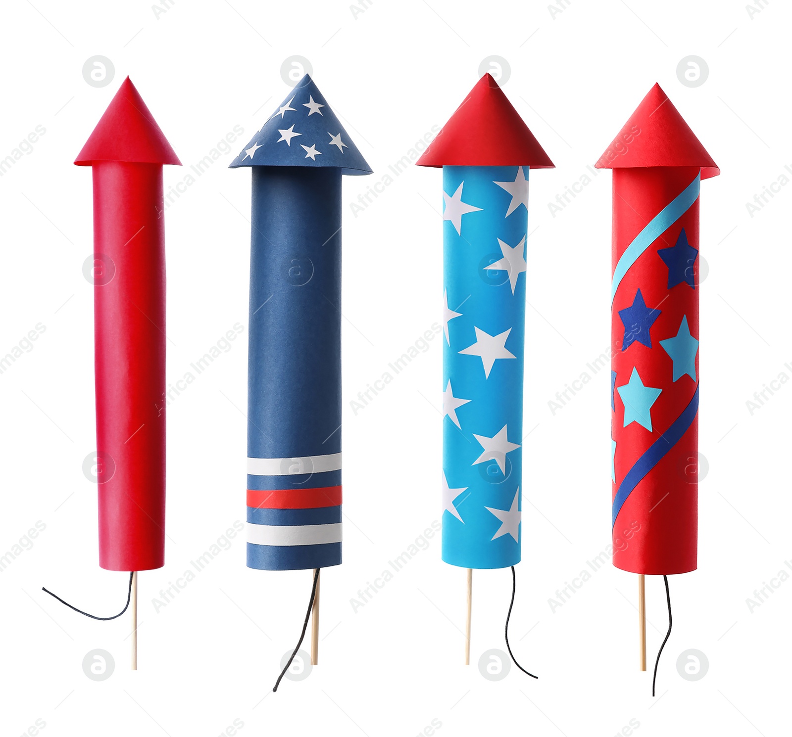 Image of Set of bright firework rockets isolated on white