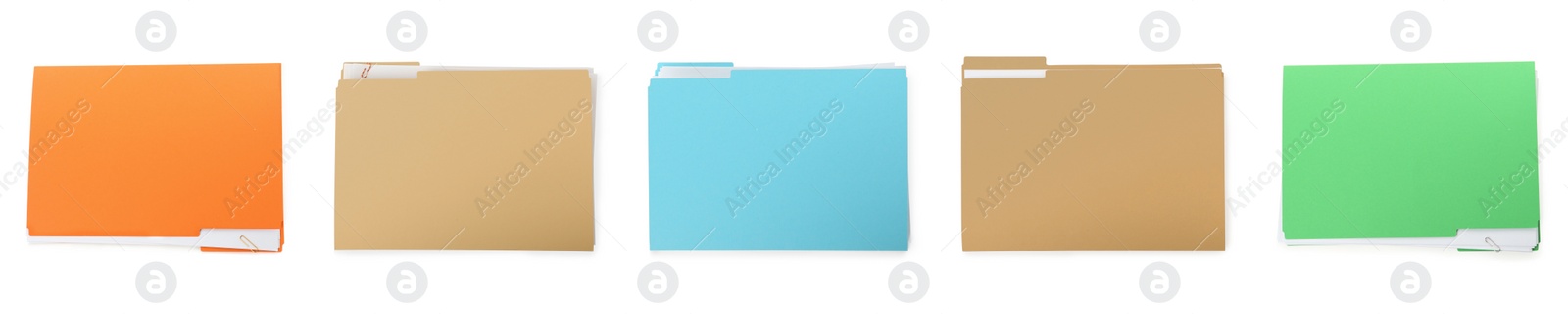 Image of Set of different files with documents on white background, top view. Banner design