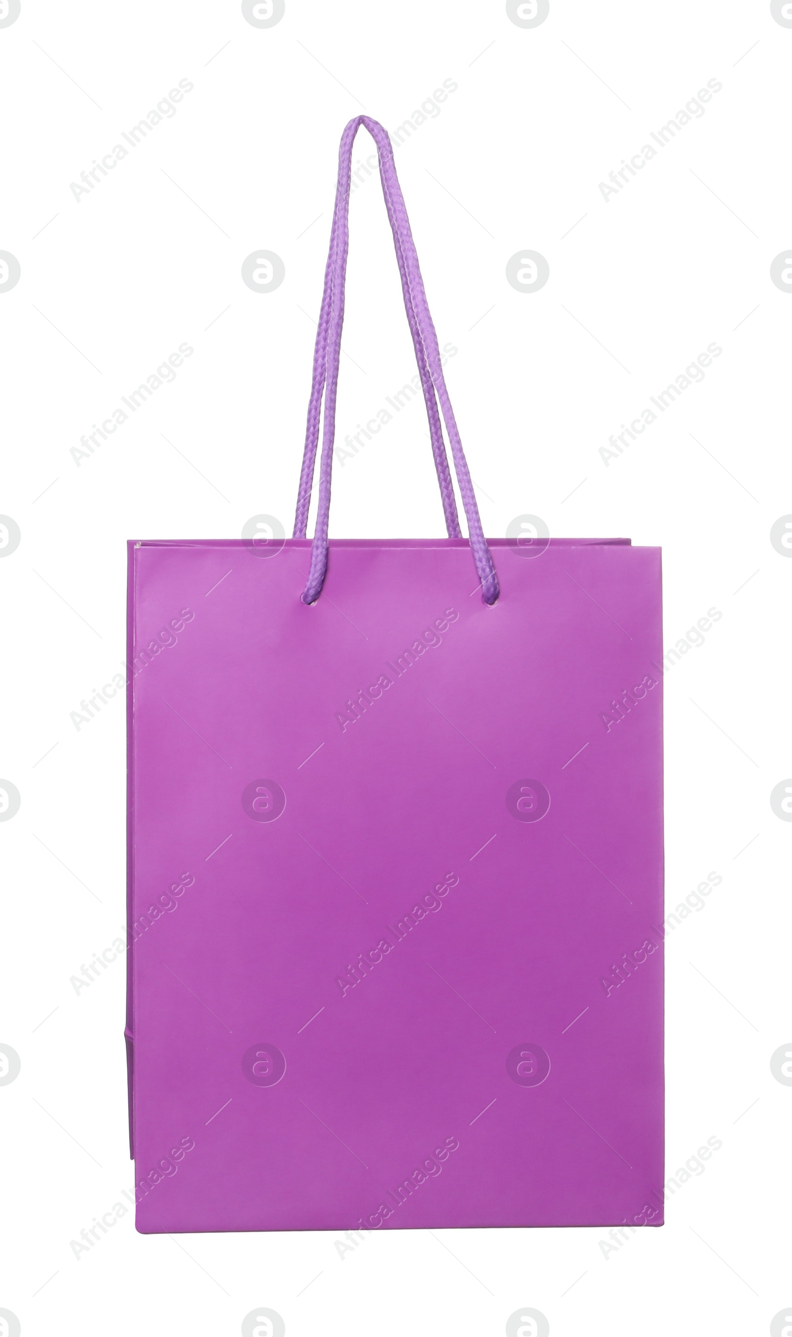 Photo of One purple shopping bag isolated on white