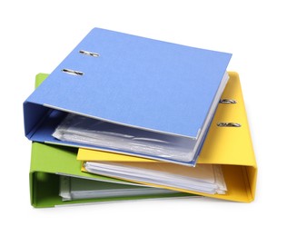 Many bright office folders isolated on white