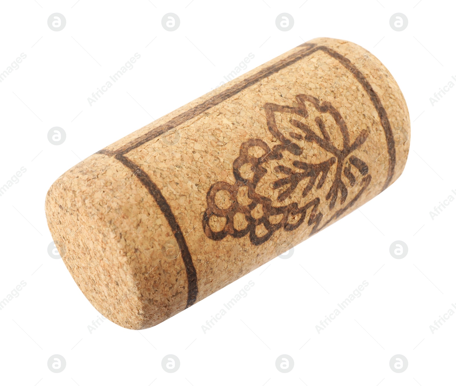 Photo of Wine cork with grape image isolated on white