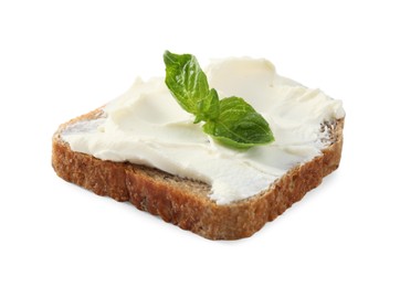Photo of Bread with cream cheese and basil isolated on white