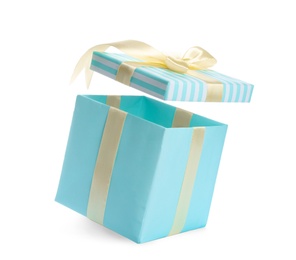 Beautifully decorated gift box on white background