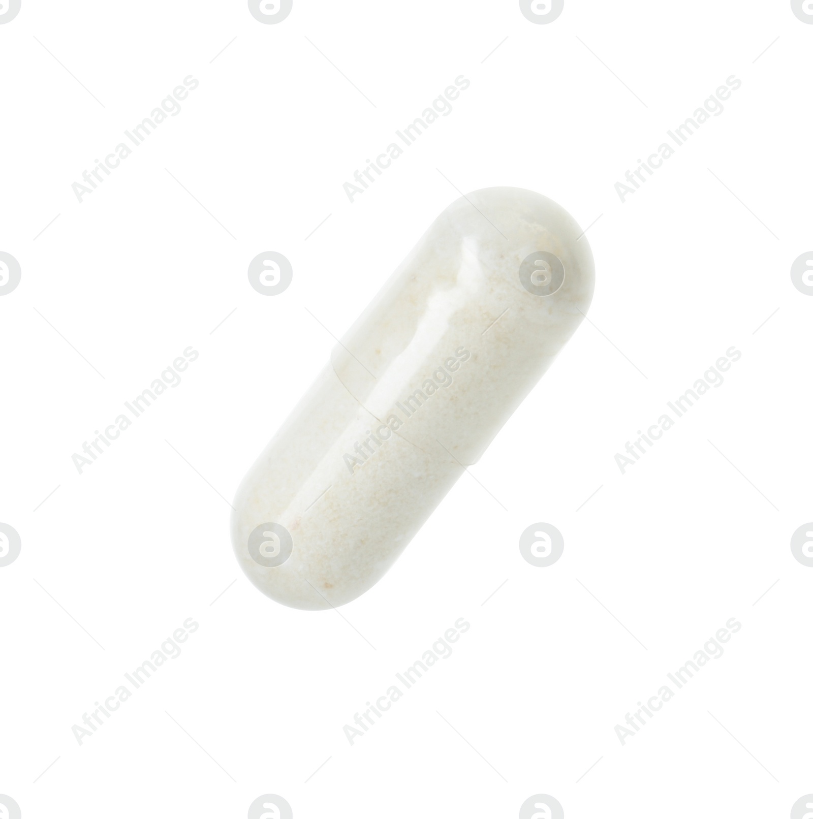 Photo of One vitamin capsule isolated on white. Health supplement