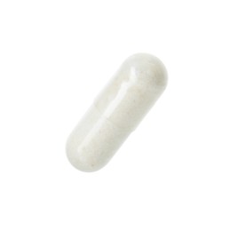 Photo of One vitamin capsule isolated on white. Health supplement