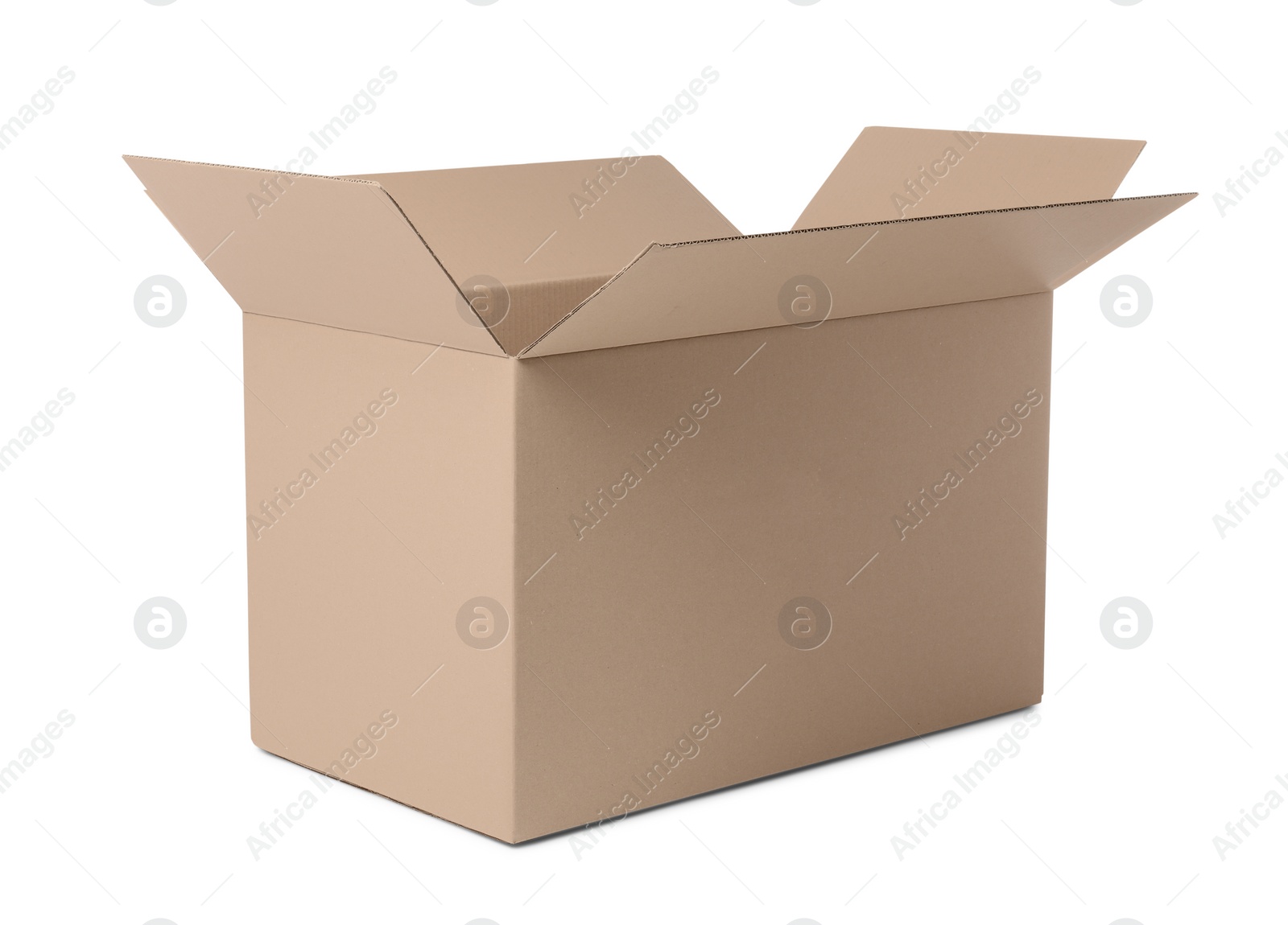 Photo of Open empty cardboard box isolated on white