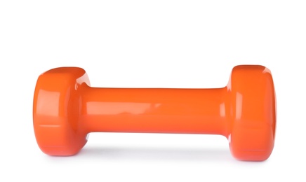 Photo of Color dumbbell on white background. Home fitness