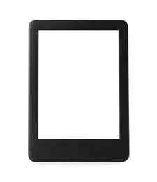 Photo of Modern e-book reader with blank screen isolated on white
