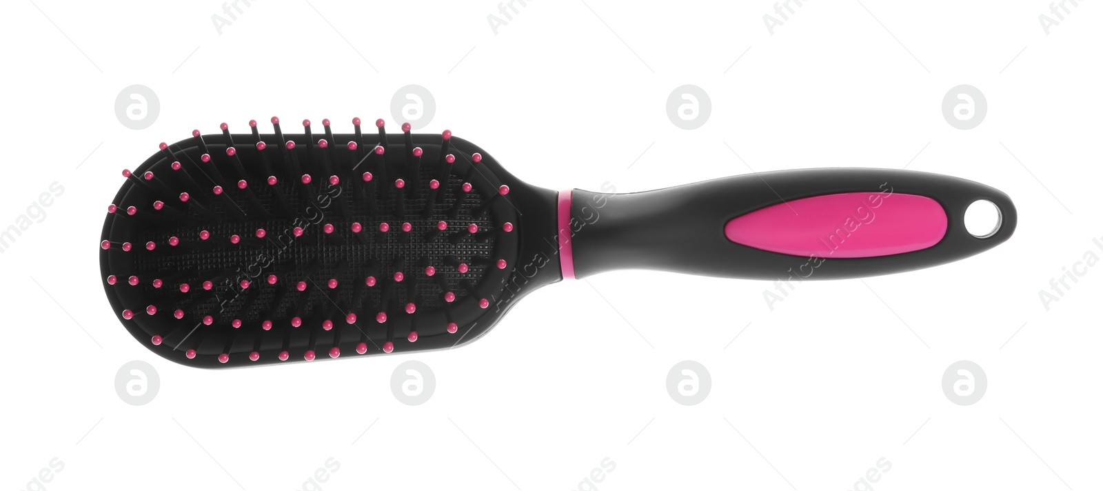 Photo of New modern hair brush isolated on white, top view