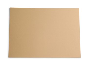 Sheet of brown paper on white background, top view