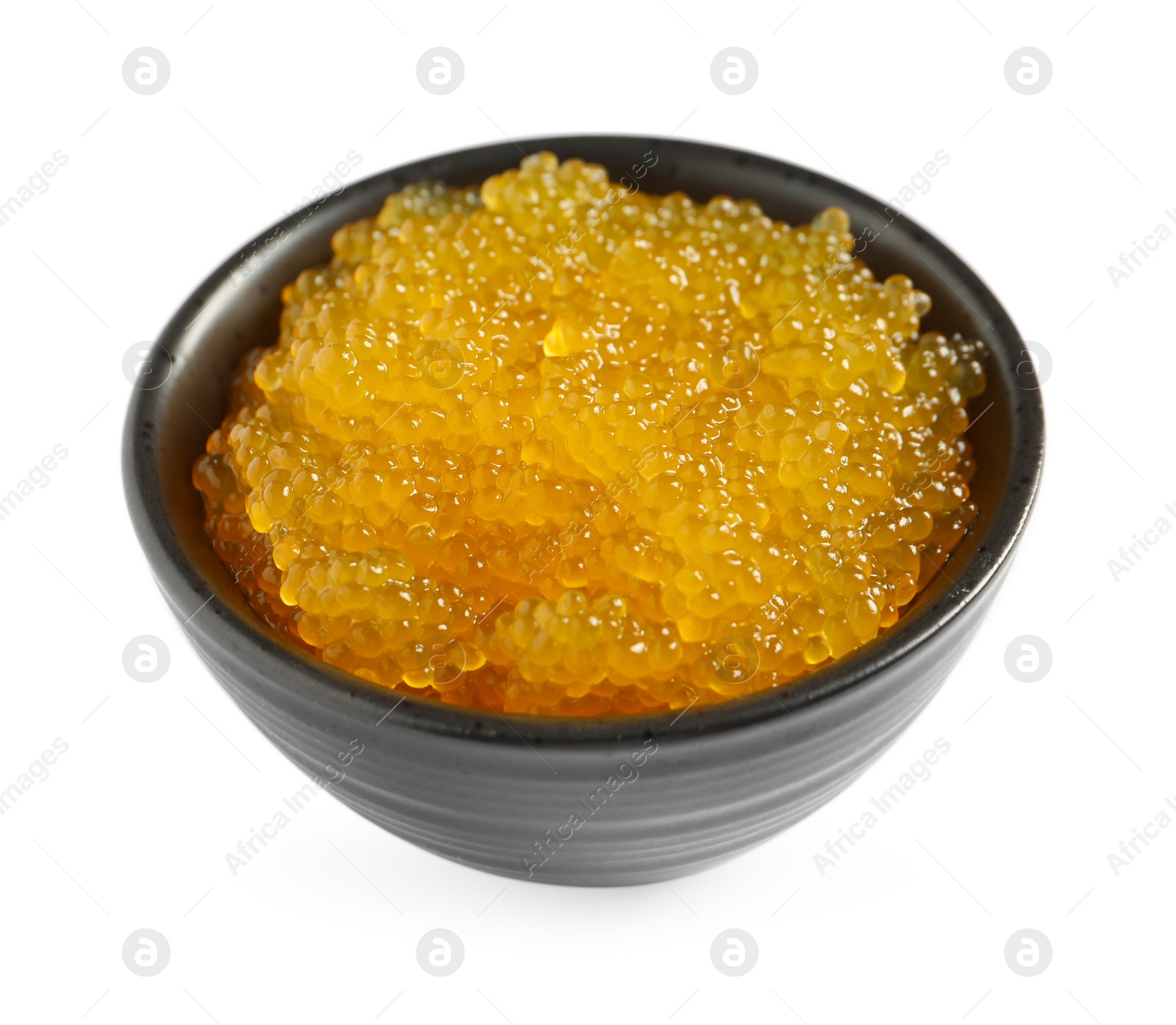 Photo of Fresh pike caviar in bowl isolated on white