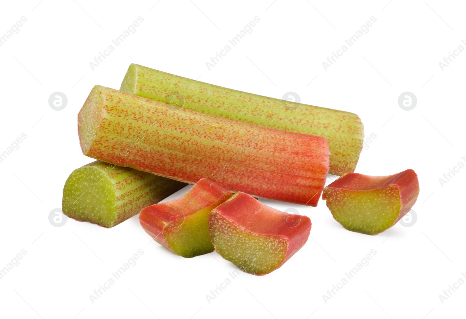 Photo of Fresh cut ripe rhubarb isolated on white