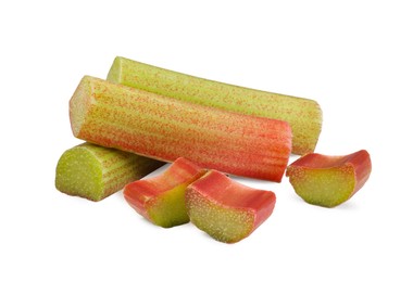 Photo of Fresh cut ripe rhubarb isolated on white