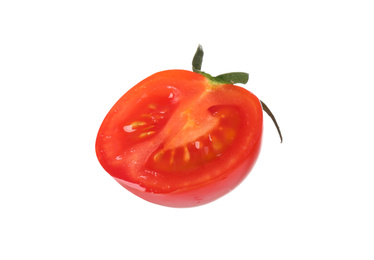Photo of Half of tasty raw tomato isolated on white