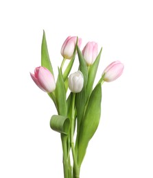 Photo of Beautiful bouquet of tulips isolated on white