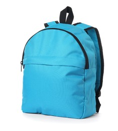 Photo of Stylish light blue backpack isolated on white