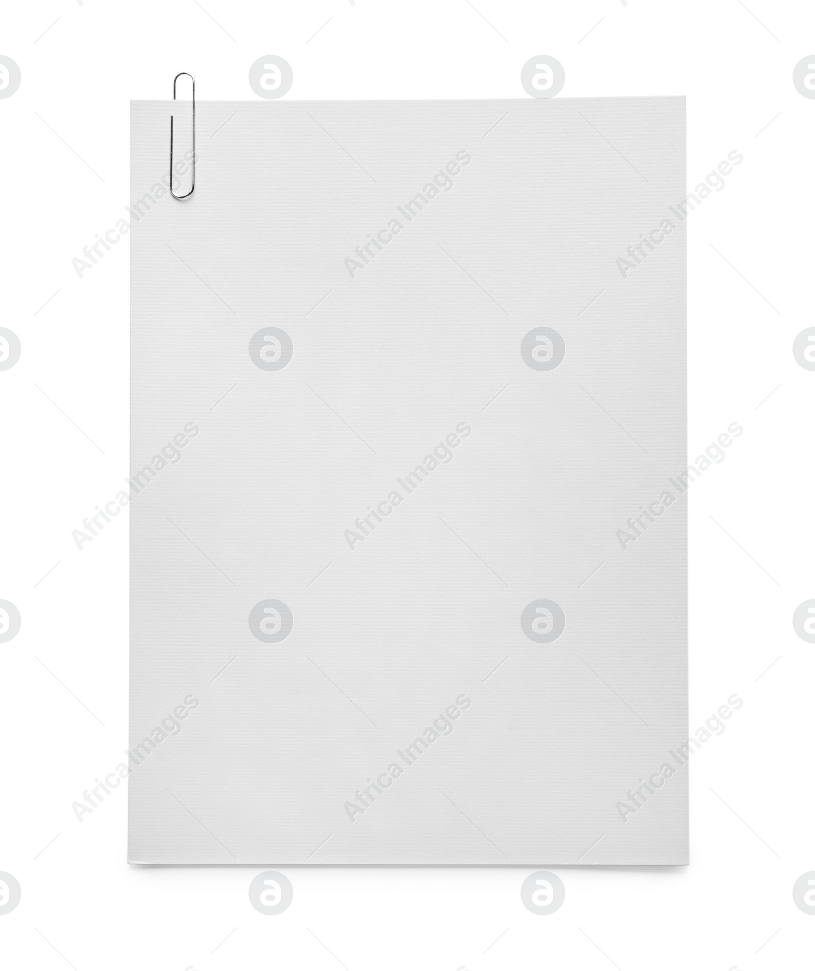 Photo of Blank sheets of paper with clip on white background, top view