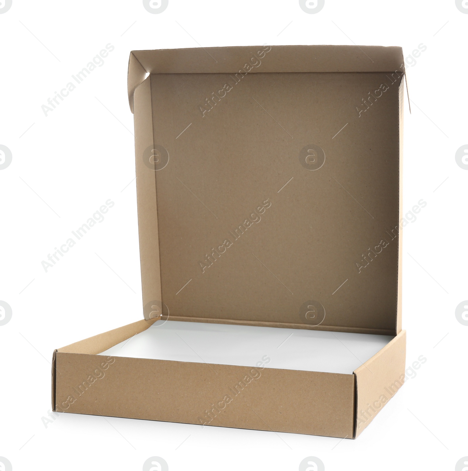 Photo of One open cardboard box isolated on white