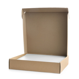 One open cardboard box isolated on white