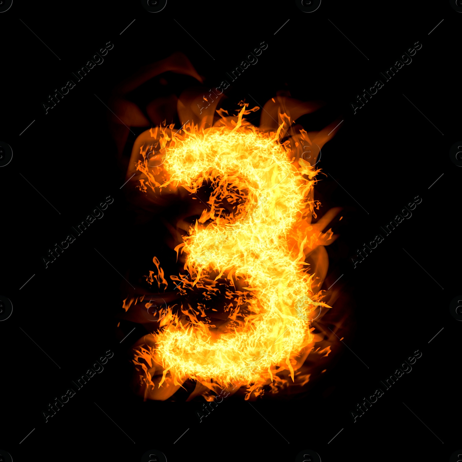 Image of Flaming 3 on black background. Stylized number design